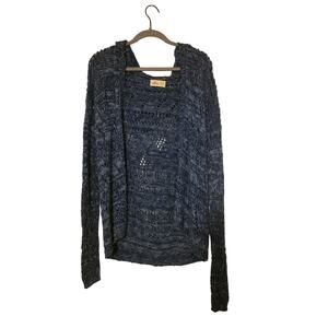 Hollister Womens M/L Open Knit Cardigan Blue Hooded Knitted Casual Y2K Coastal